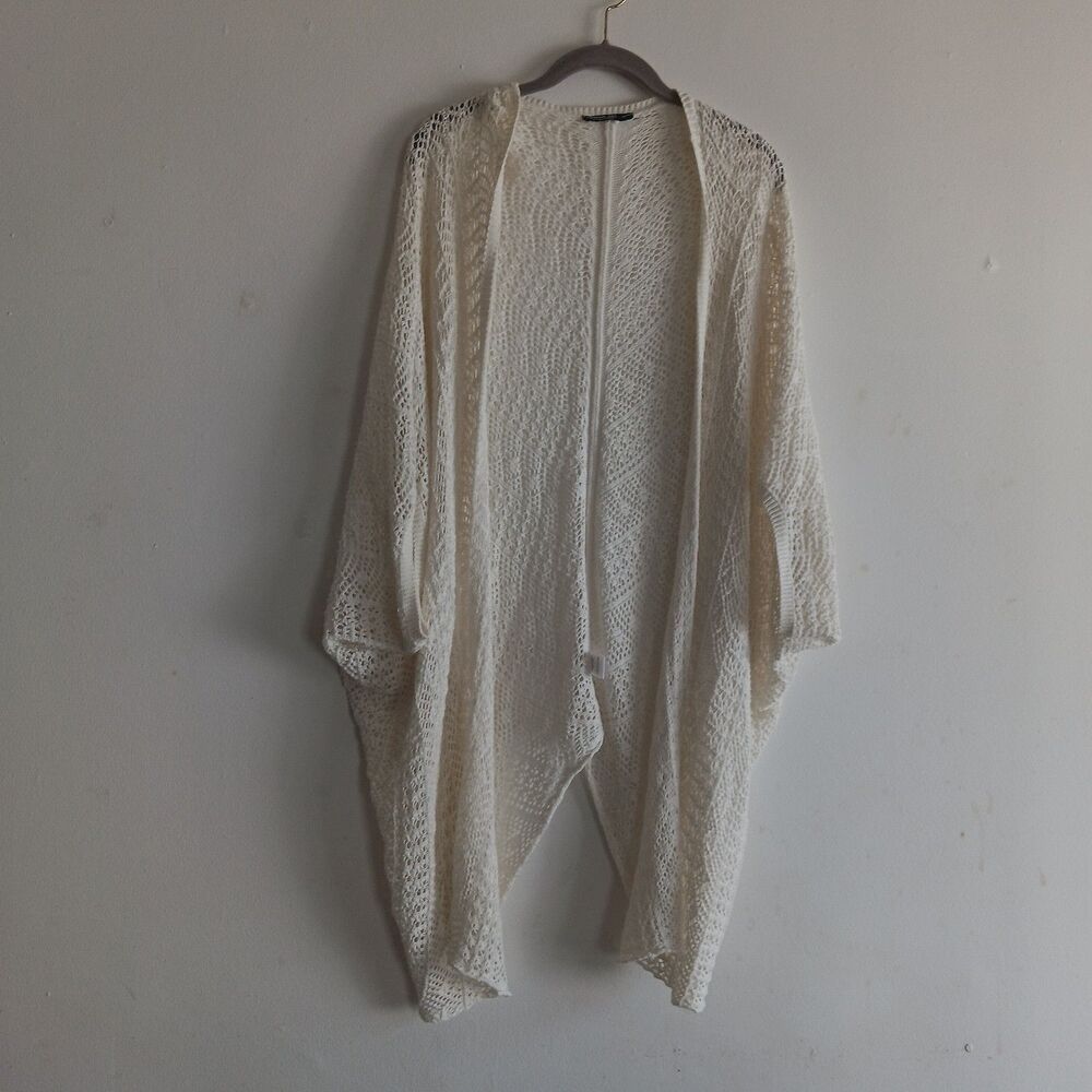 Hanger‎ 221 Open Knit Cardigan Size M Festival White Asymmetric Country Cowgirl